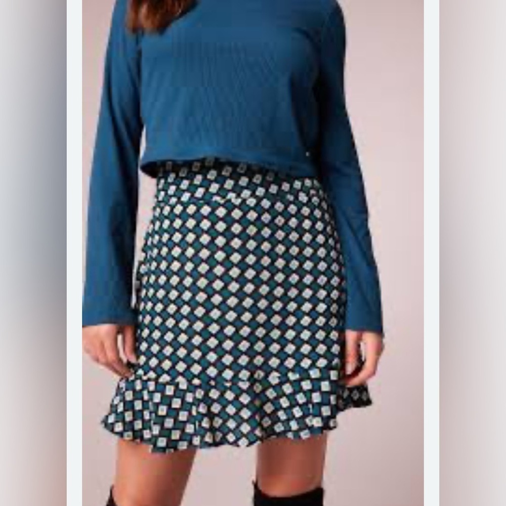 BAND OF THE FREE Colette teal diamond ruffled hem mini woman retro skirt NWT XS - Picture 1 of 11